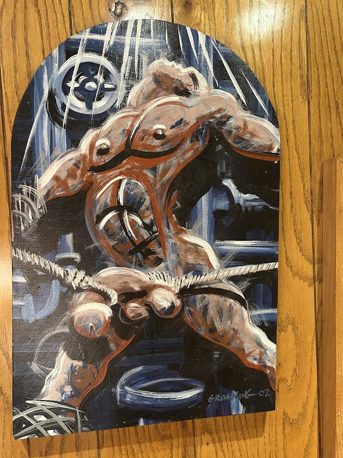 Guy in Bondage Acrylic Painting by Mark Groaning 2002