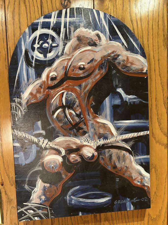 Guy in Bondage Acrylic Painting by Mark Groaning 2002