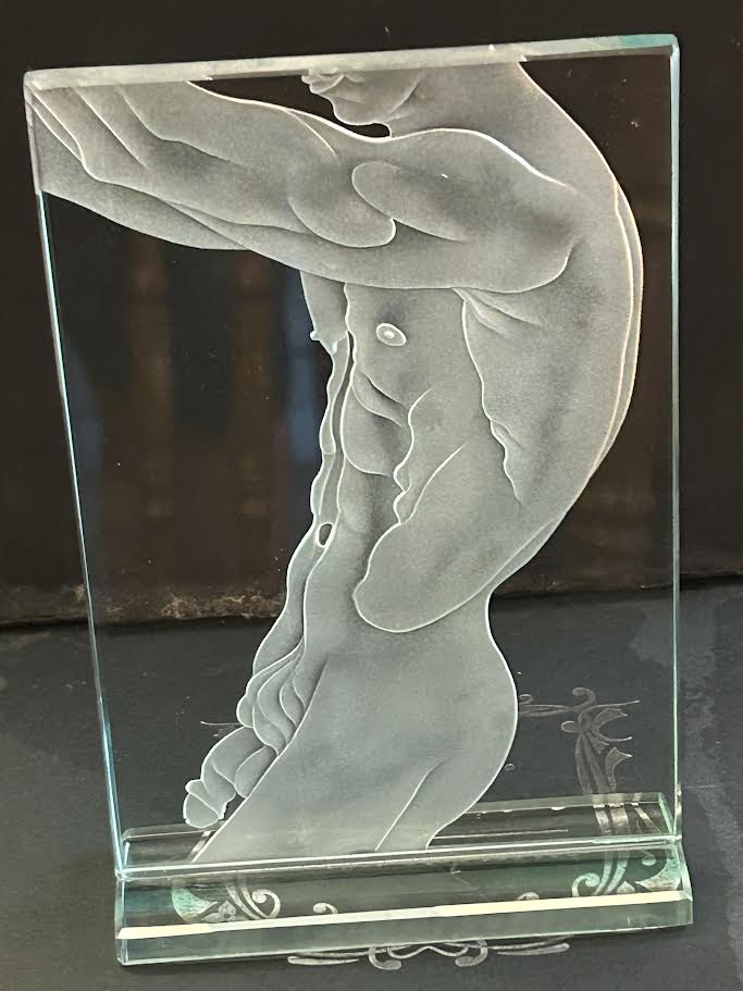 One Male Nude Crystal Etchings Czech Republic